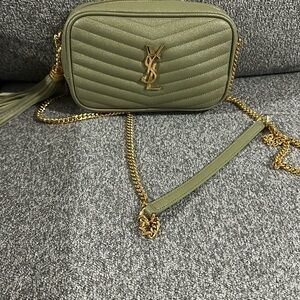 Yves Saint Laurent Green Gold Crossbody Bag with Quilted Design